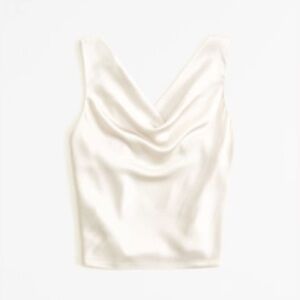 Abercrombie & Fitch Satin High-Neck Cowl Top Cream NWT